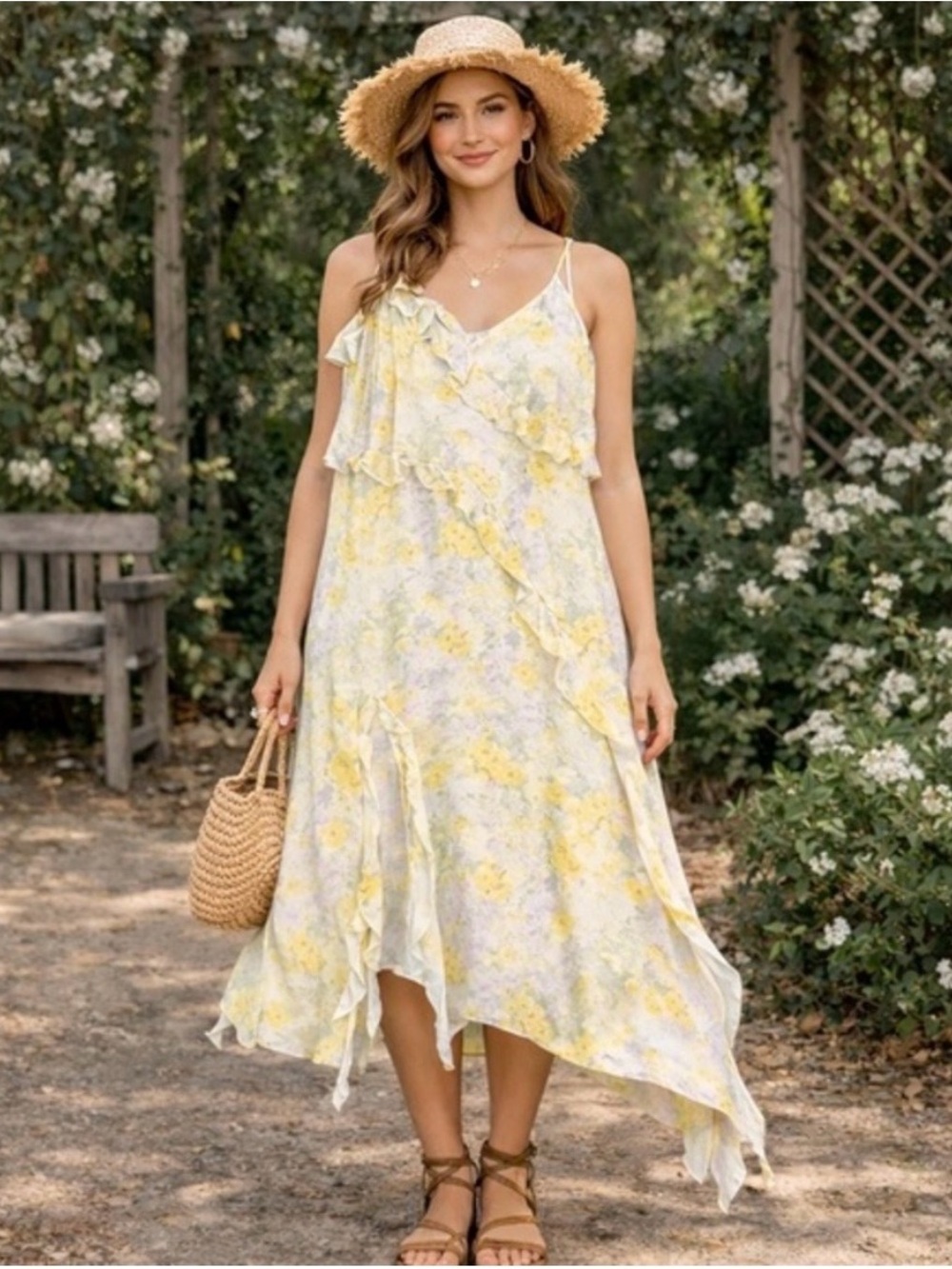 H&M Pastel Yellow and Mint Floral Maxi Dress